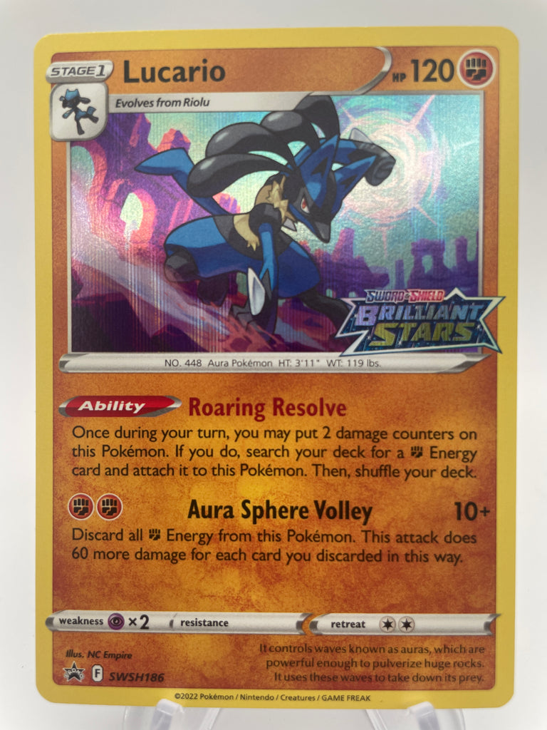Lucario SWSH186 Brilliant Stars Pre Release STAMPED PokeChalet Lucario SWSH186 Brilliant Stars Pre Release STAMPED PokeChalet