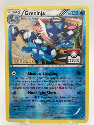 Greninja 40/122 Reverse Holo 1st Place Pokemon League Stamped LP