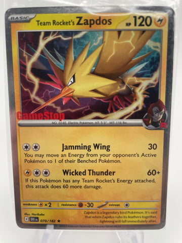 Team Rocket's Zapdos DRIen 070/182 Rare GAMESTOP Stamped