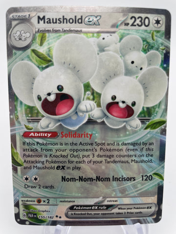 maushold ex pokemon card value | 155/182 | Double Rare | Paradox Rift put 3 damage counters on the Attacking Pokmon for each of your Tandemaus Pokemon TCG - Holo Maushold